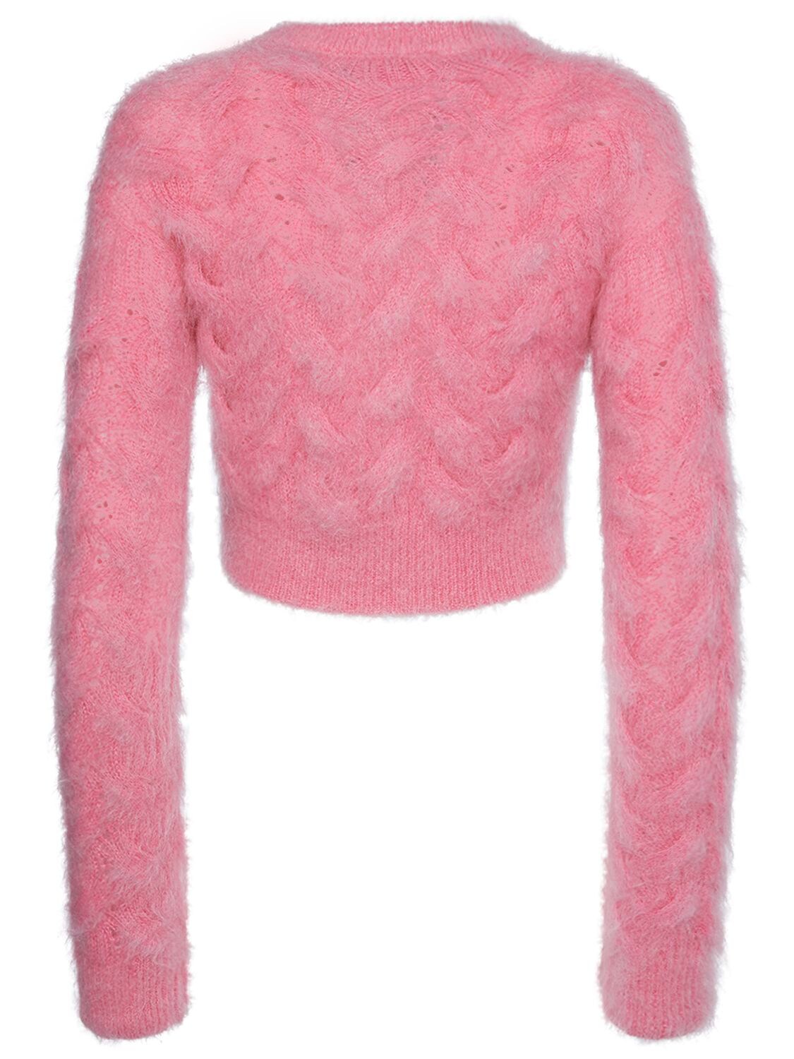 Shop Dsquared2 3d Cable Knit Mohair Crop Sweater In Pink