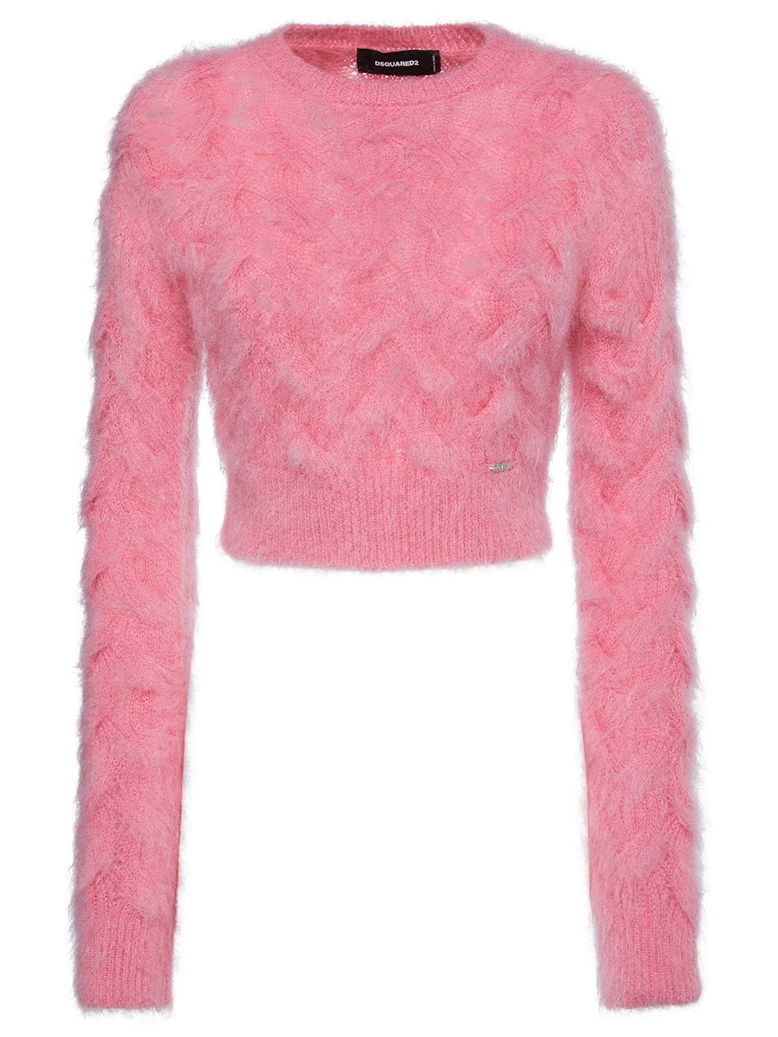 Shop Dsquared2 3d Cable Knit Mohair Crop Sweater In Pink