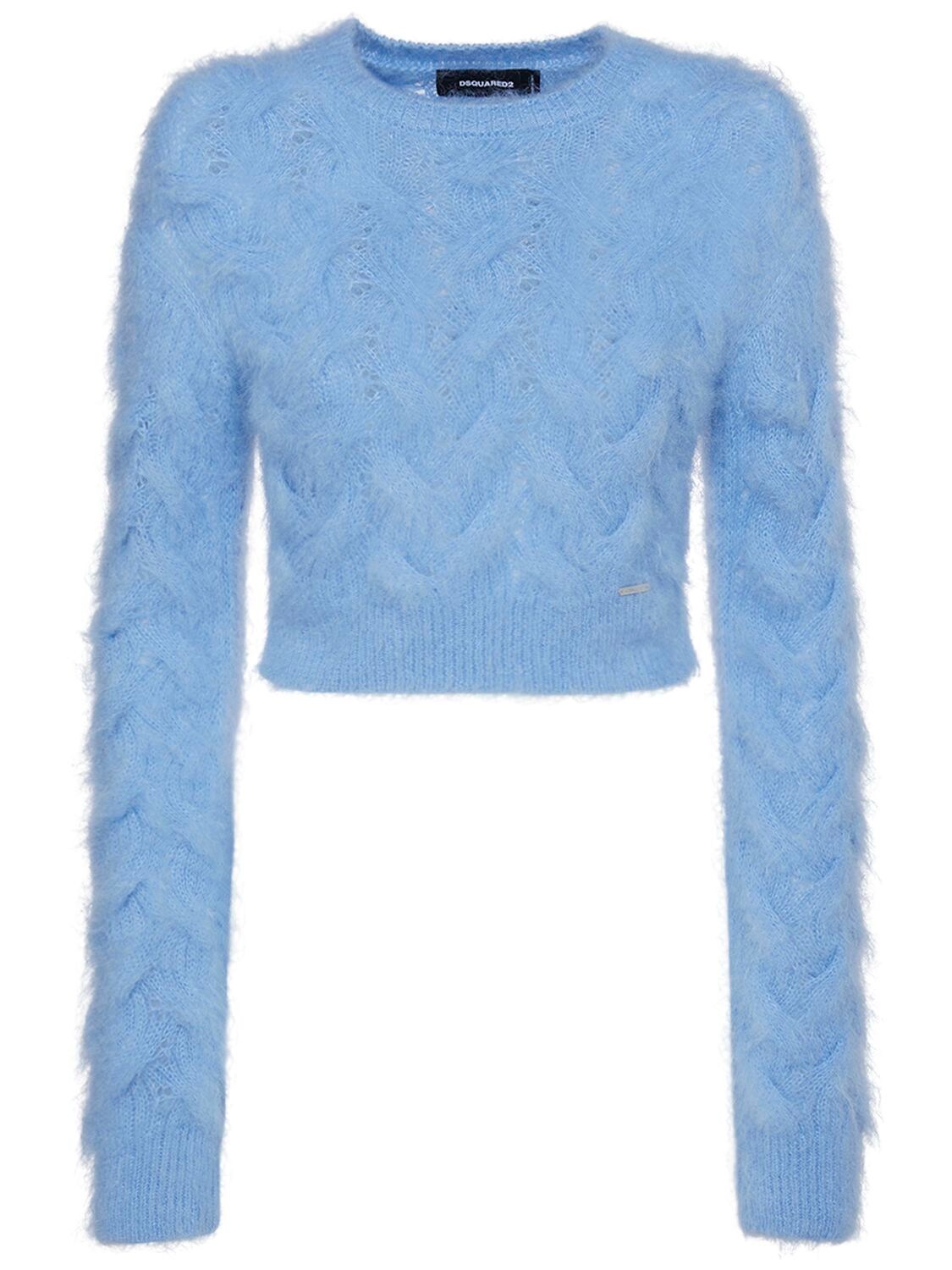 Image of 3d Cable Knit Mohair Crop Sweater