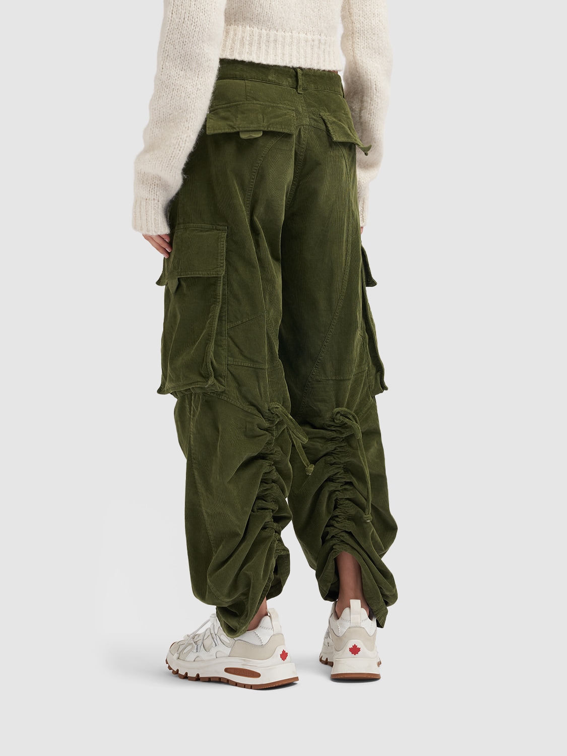 Shop Dsquared2 Wide Corduroy Cargo Pants In Olive Green