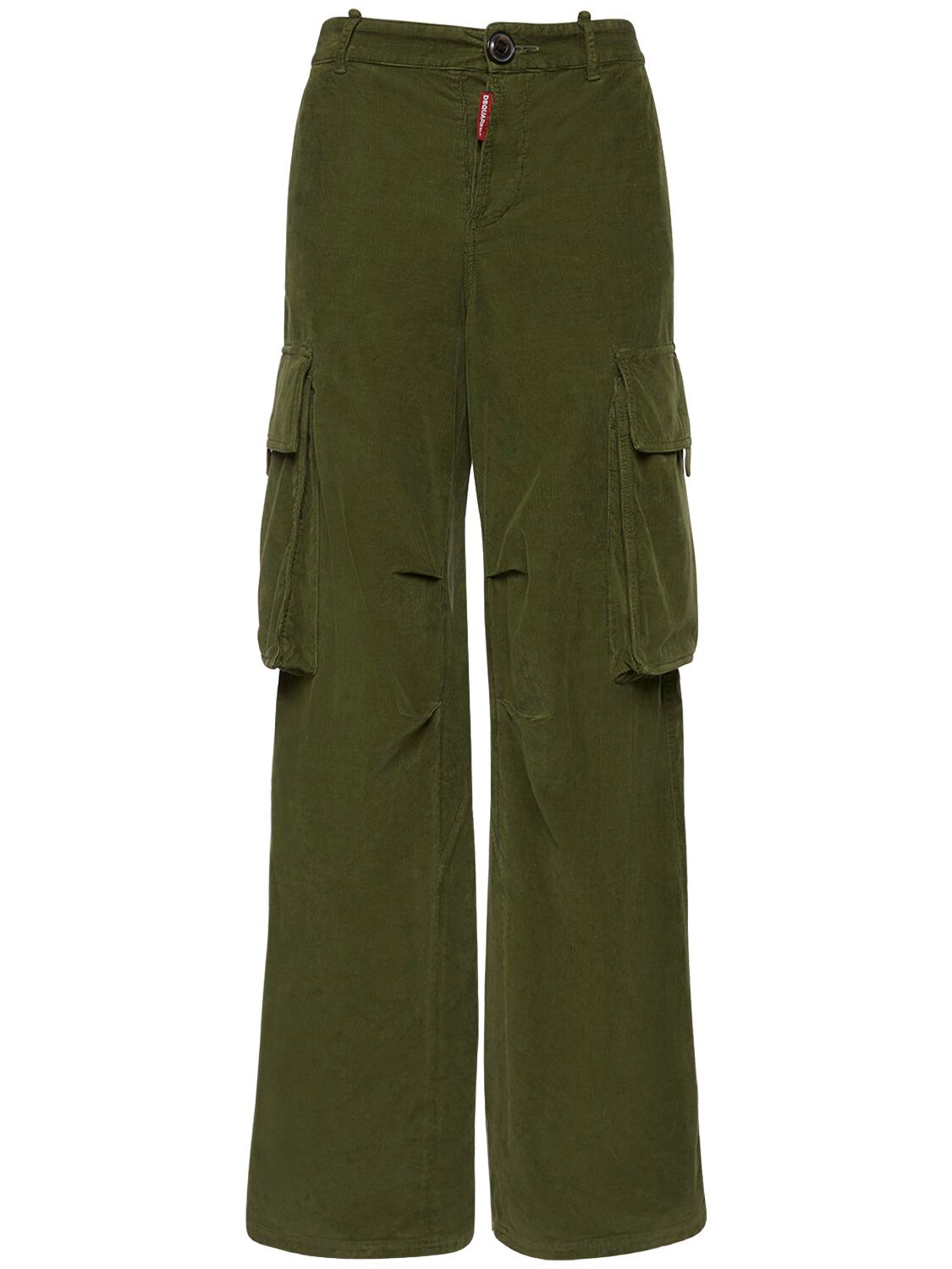 Shop Dsquared2 Wide Corduroy Cargo Pants In Olive Green