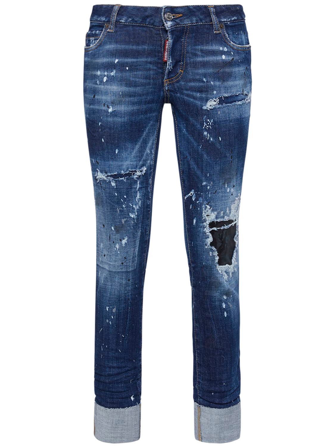 Shop Dsquared2 Jennifer Denim Straight Crop Jeans In Blue