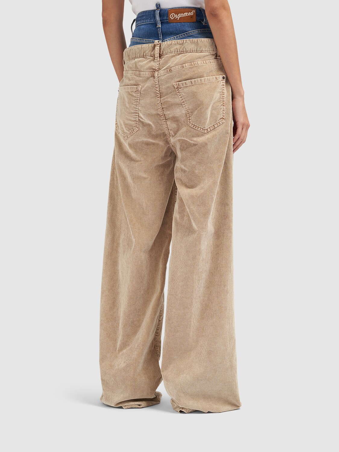 Shop Dsquared2 Twin Pack Wide Corduroy Pants In Beige,blue