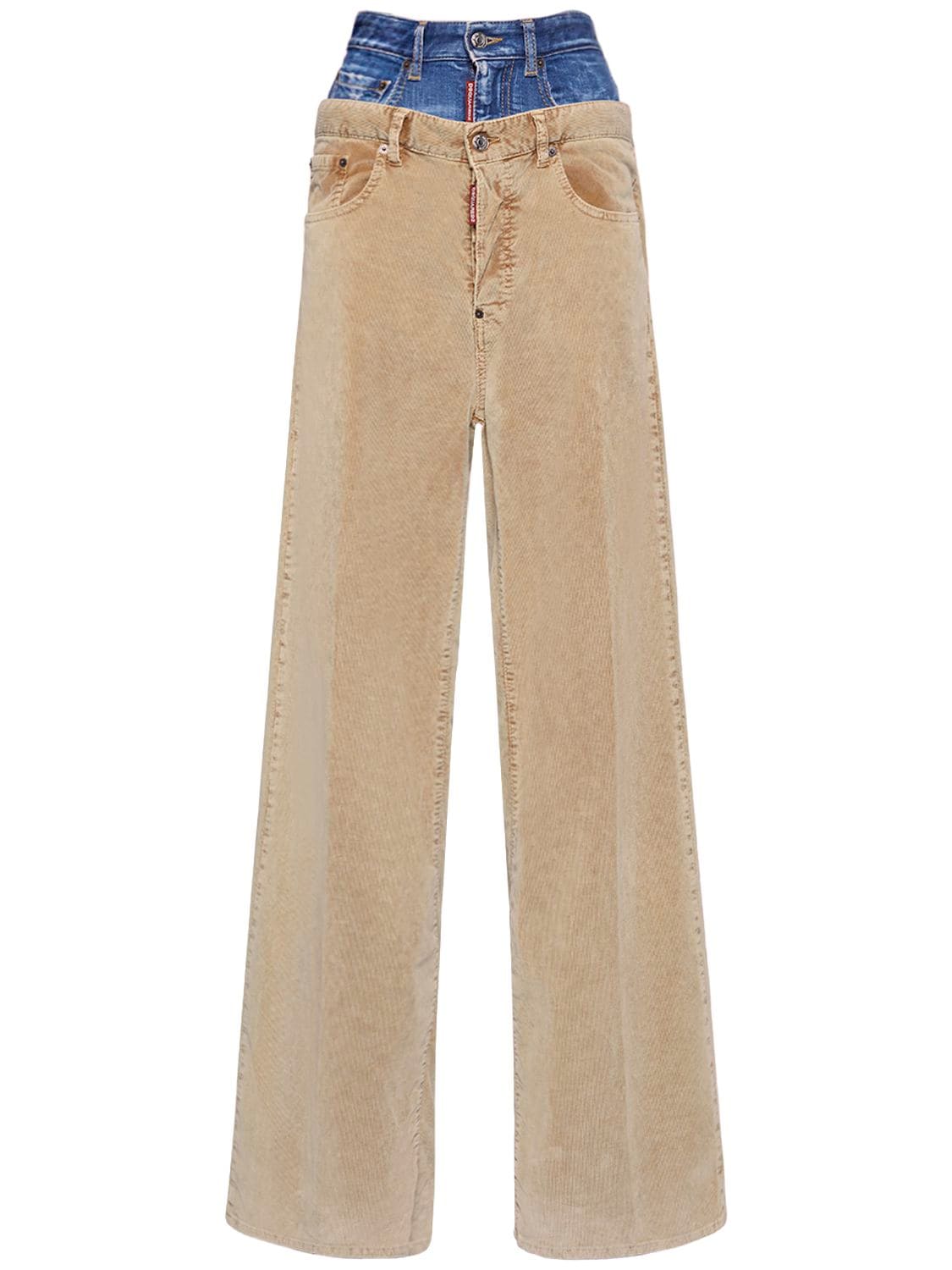 Shop Dsquared2 Twin Pack Wide Corduroy Pants In Beige,blue