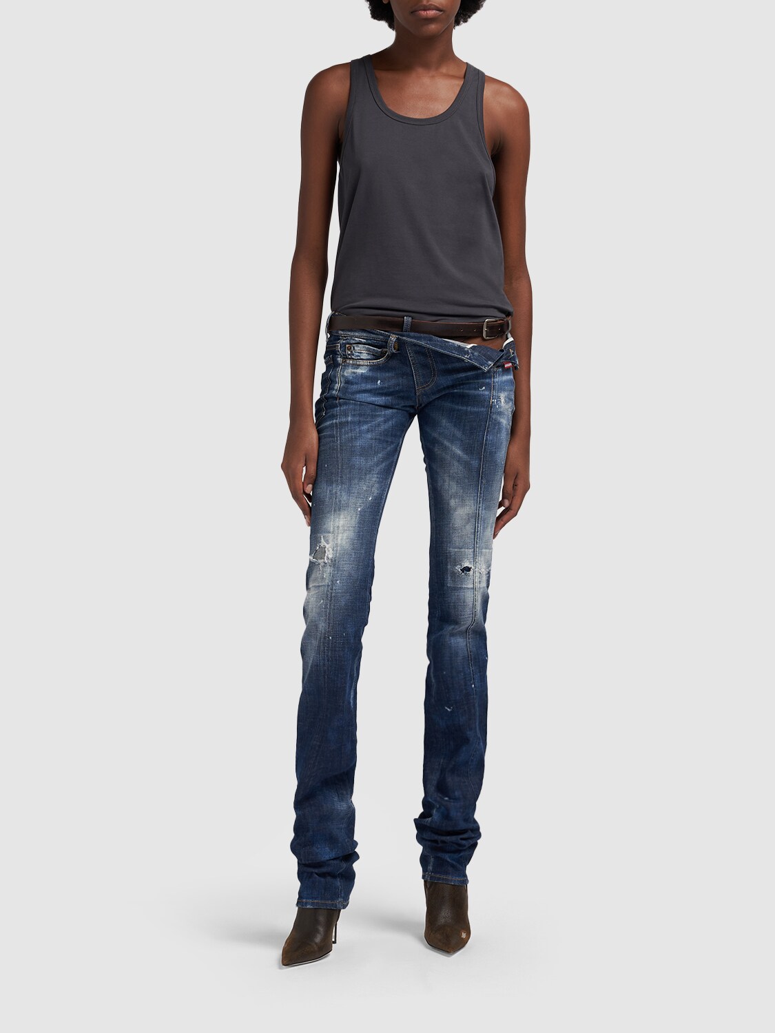 Shop Dsquared2 Low Rise Stretch Denim Straight Jeans In Blue