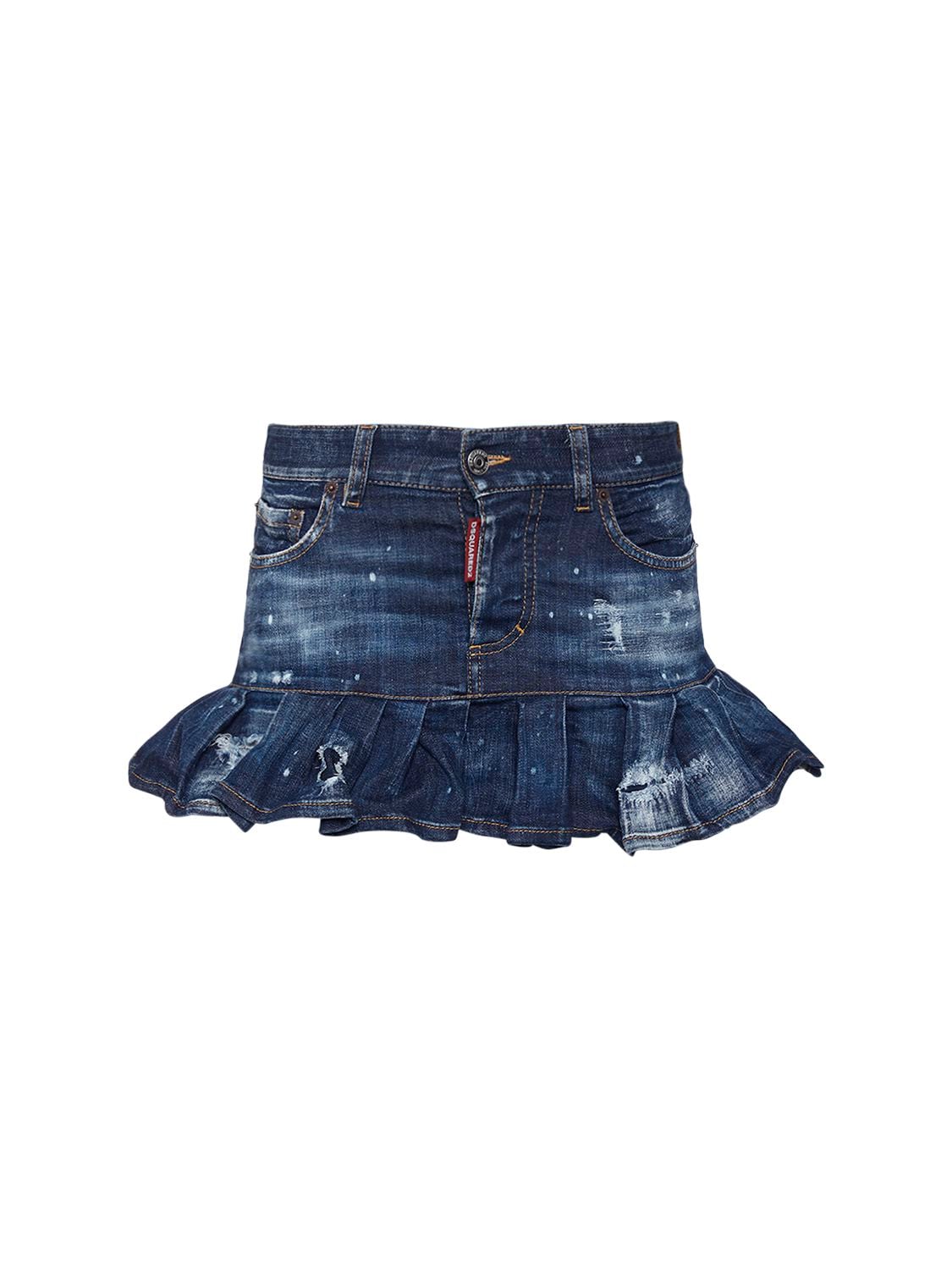 Shop Dsquared2 Open-side Ruffed Denim Mini Skirt In Blue