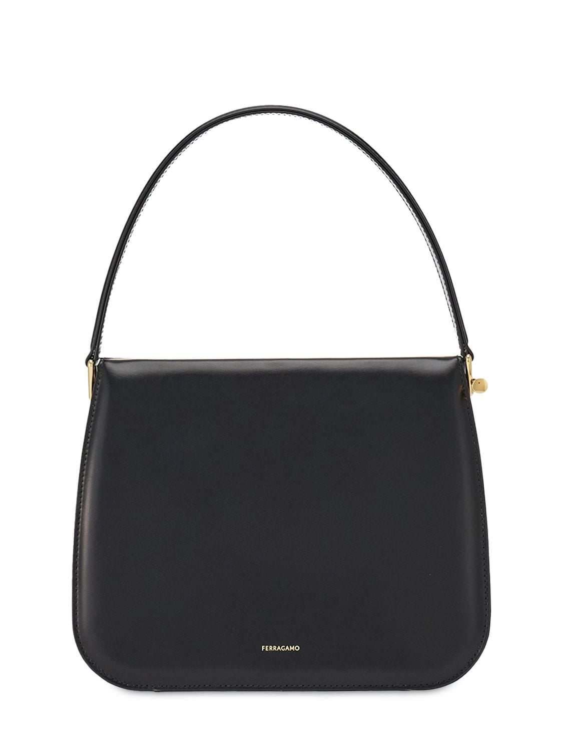 Ferragamo Small Frame Leather Top Handle Bag In Double Black