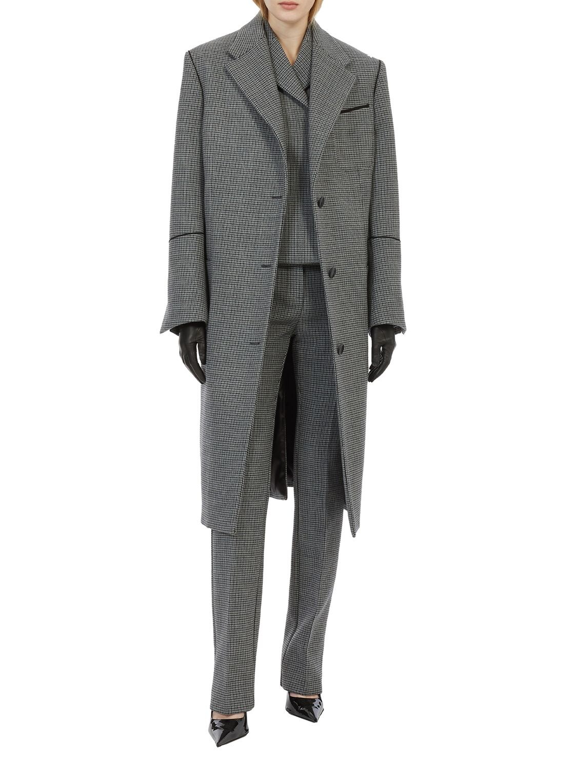 Shop Ferragamo Double Breasted Wool Houndsthooth Coat In Grey,black