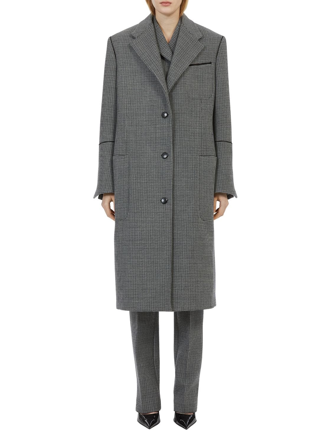 Ferragamo Houndstooth Wool Overcoat In Grey,black