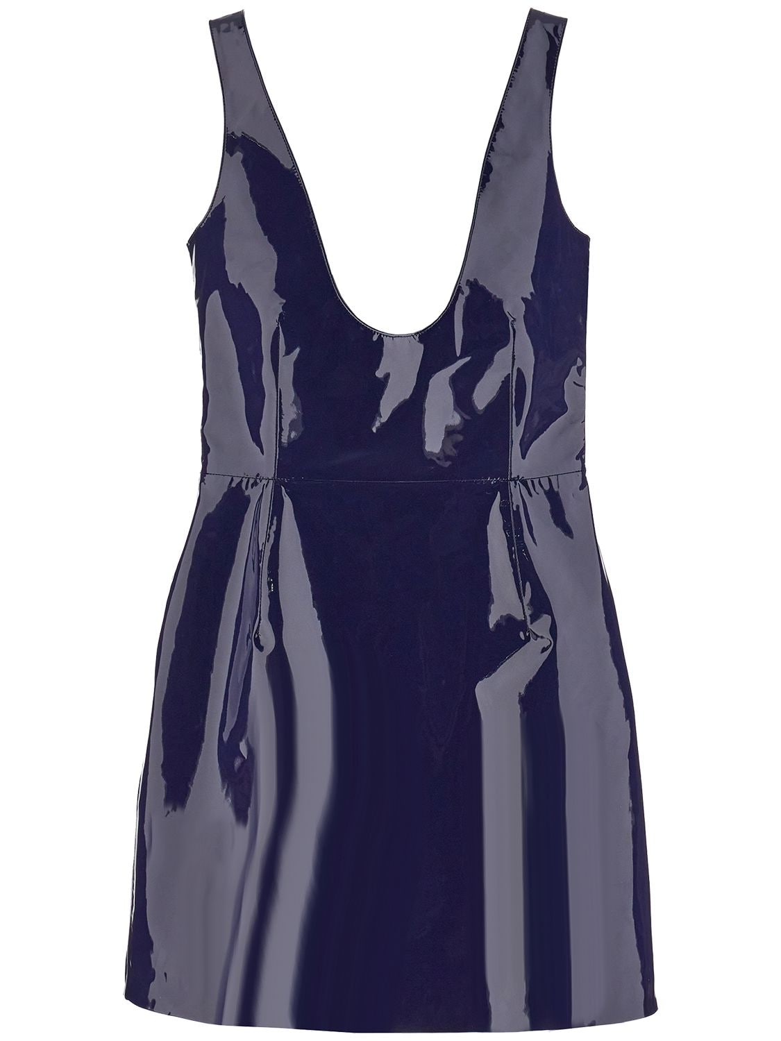 Shop Ferragamo Patent Leather Scoop Neck Mini Dress In Dark Blue