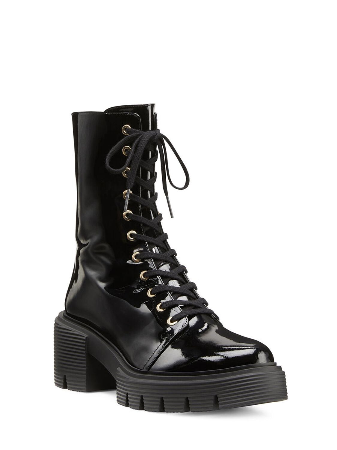 Shop Stuart Weitzman 60mm Soho Patent Leather Combat Boots In Black