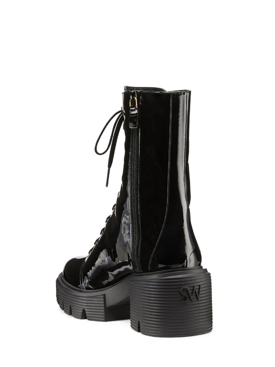 Shop Stuart Weitzman 60mm Soho Patent Leather Combat Boots In Black