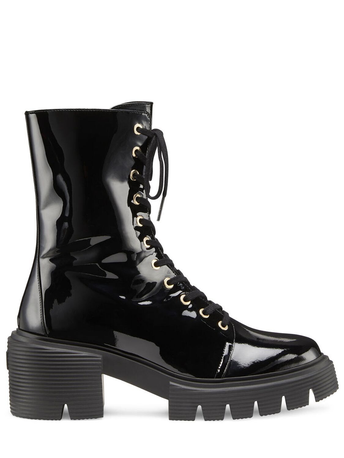 Shop Stuart Weitzman 60mm Soho Patent Leather Combat Boots In Black