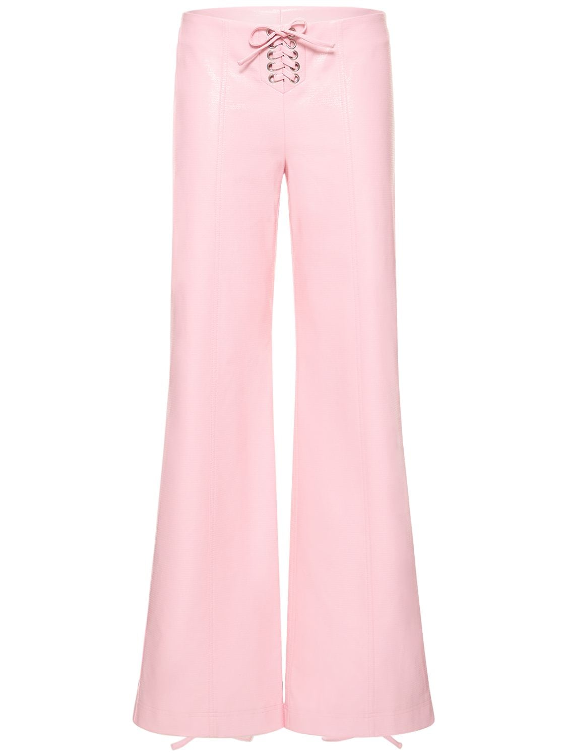 Shop Rotate Birger Christensen Embossed Lace-up Flared Pants In Pink