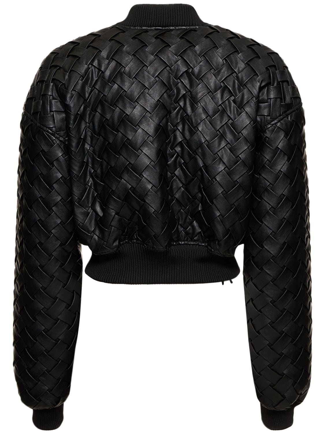 Rotate Birger Christensen Braided Faux-leather Cropped Bomber