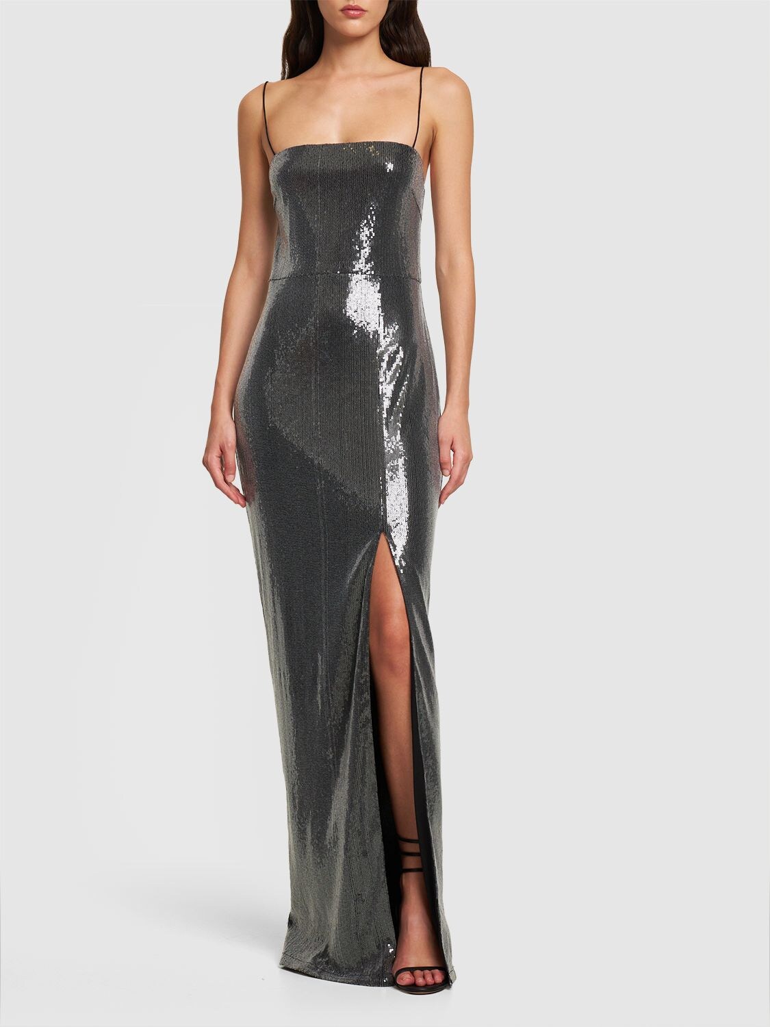 Rotate Sequined Slit Maxi Dress