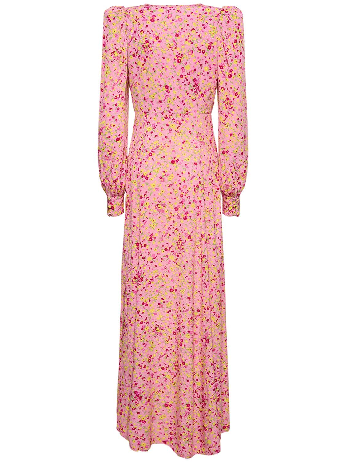 Shop Rotate Birger Christensen Floral Print Jacquard Maxi V-neck Dress In Pink,multi