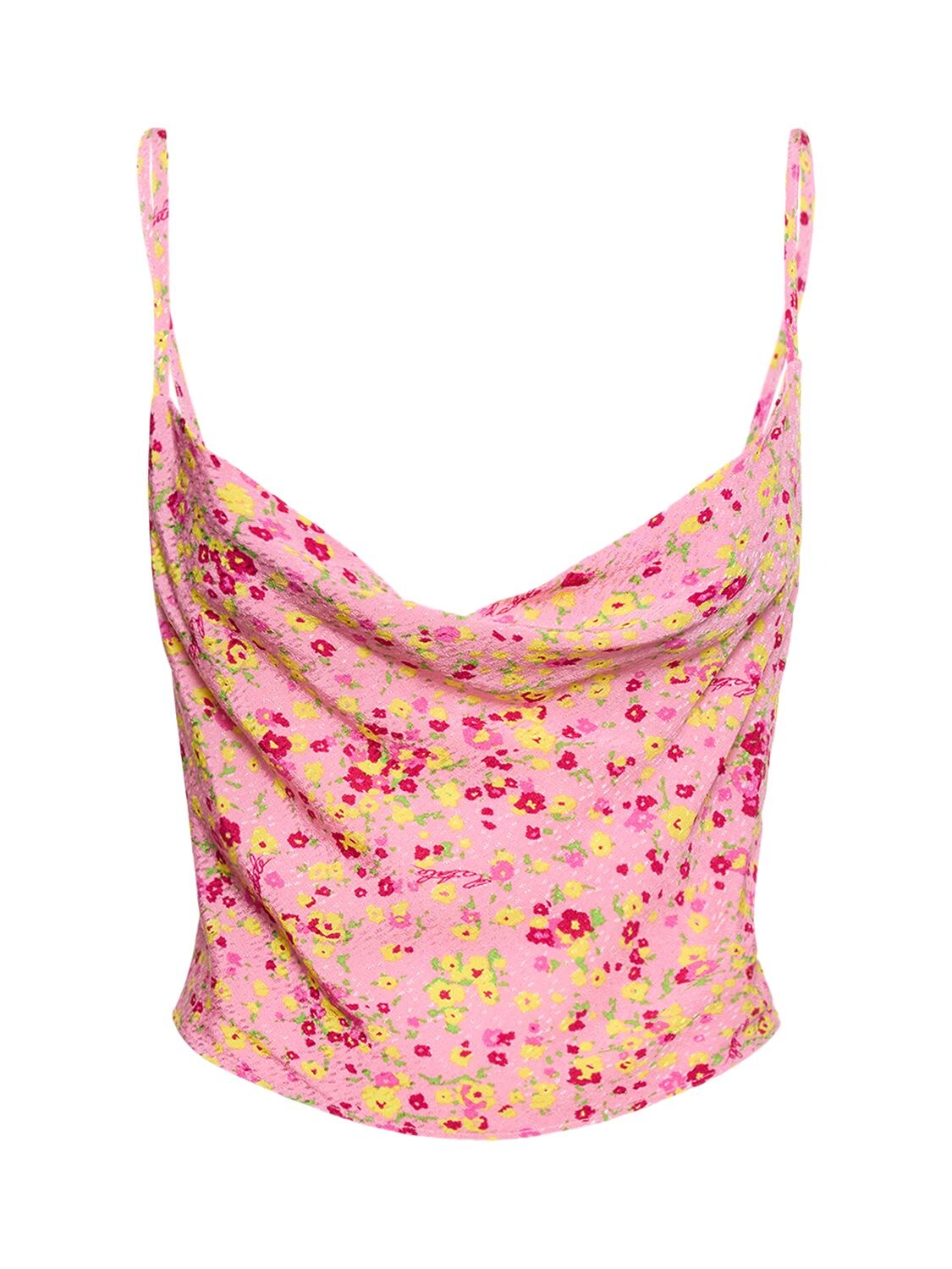 Rotate Birger Christensen Floral Print Viscose Slip Top In Pink,multi