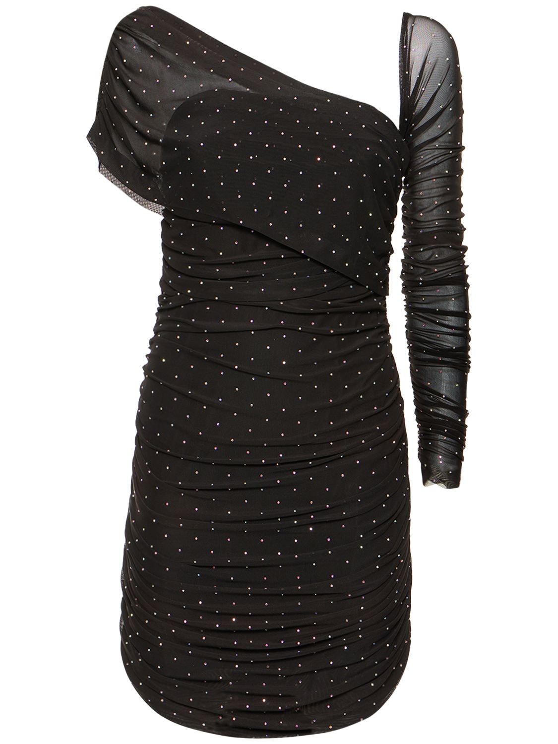 Shop Rotate Birger Christensen Asymmetric Mesh Mini Dress In Black