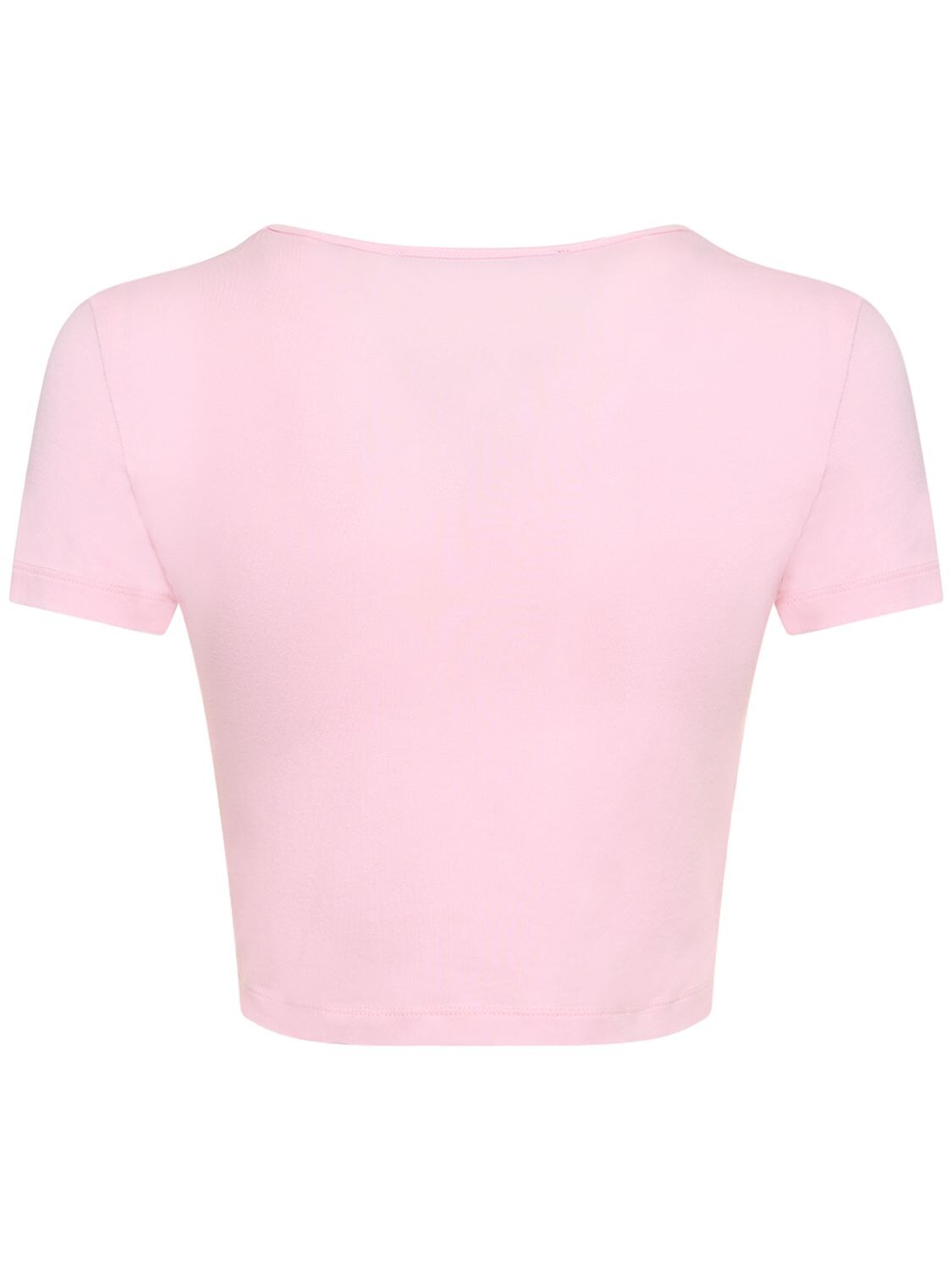 Shop Rotate Birger Christensen Embellished Cotton Blend Crop T-shirt In Pink