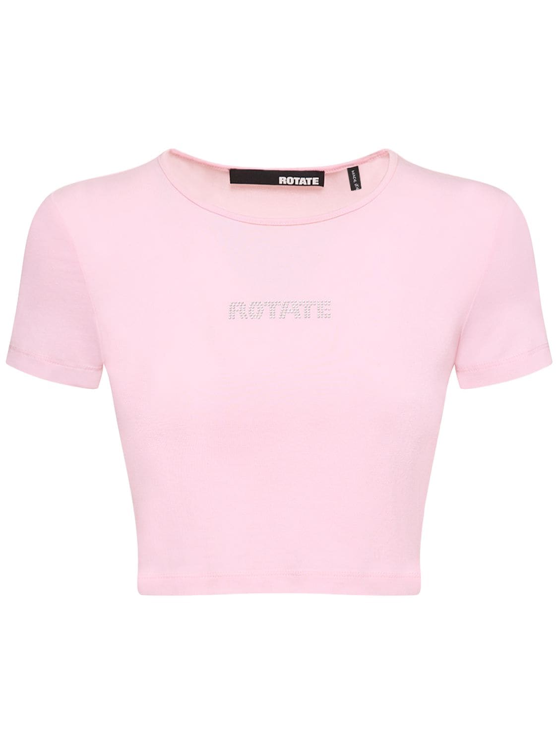 Rotate Birger Christensen Embellished Cotton Blend Crop T-shirt In Pink