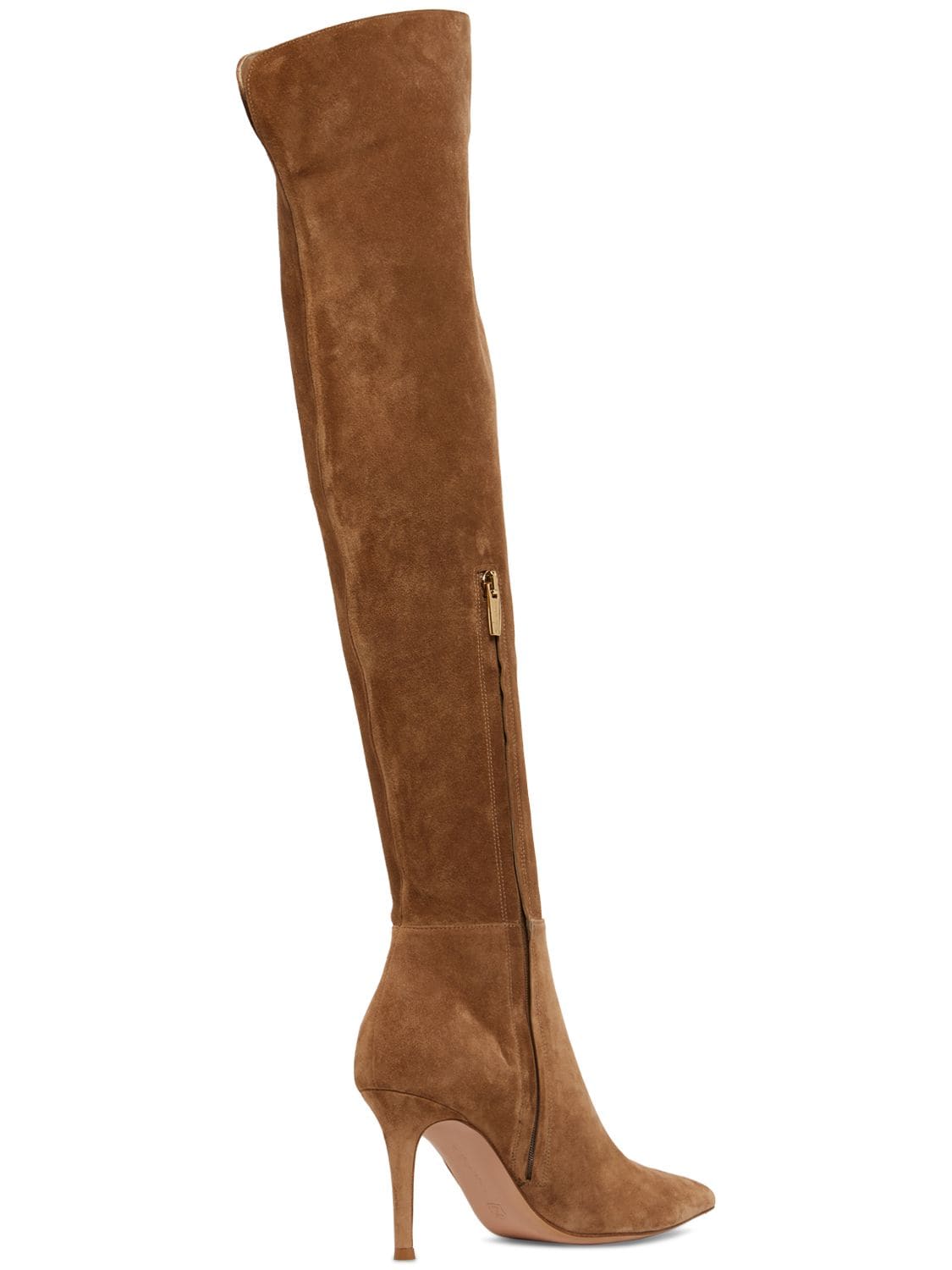 Shop Gianvito Rossi 85mm Jules Suede Knee-high Boots In Tan