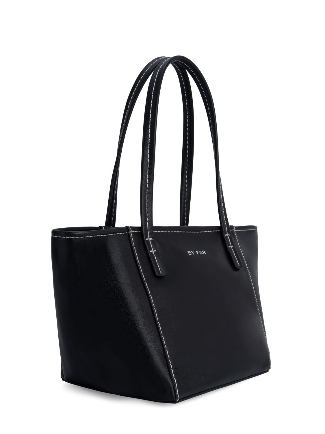 Shop By Far Bar Box Leather Tote Bag In Black