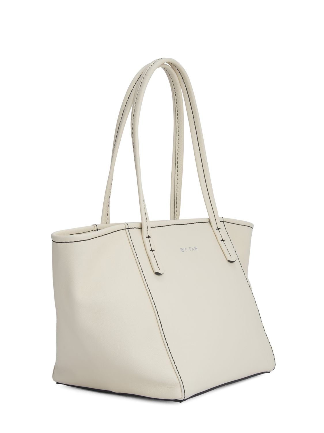 Shop By Far Bar Box Leather Tote Bag In Cream