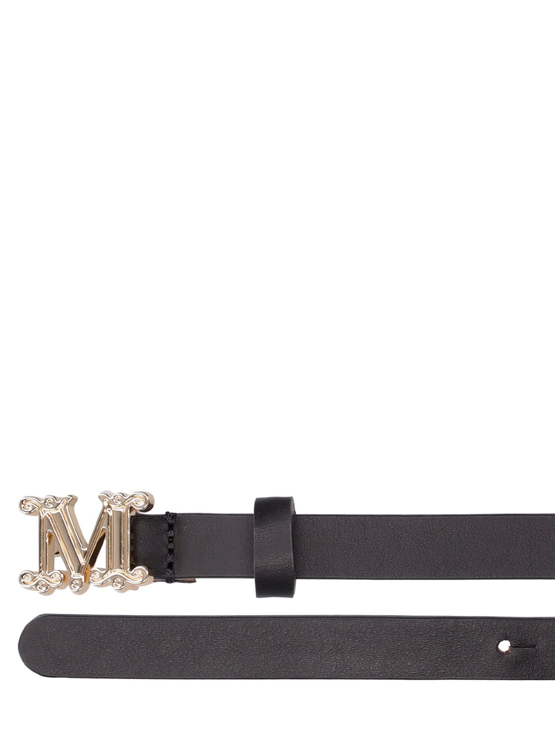 Shop Max Mara 1.5cm Logo Soft Leather Belt In Black