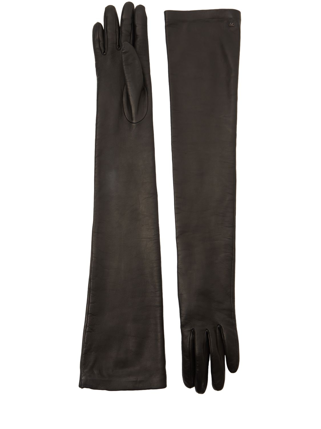 Max Mara Amica Leather Long Gloves In Black