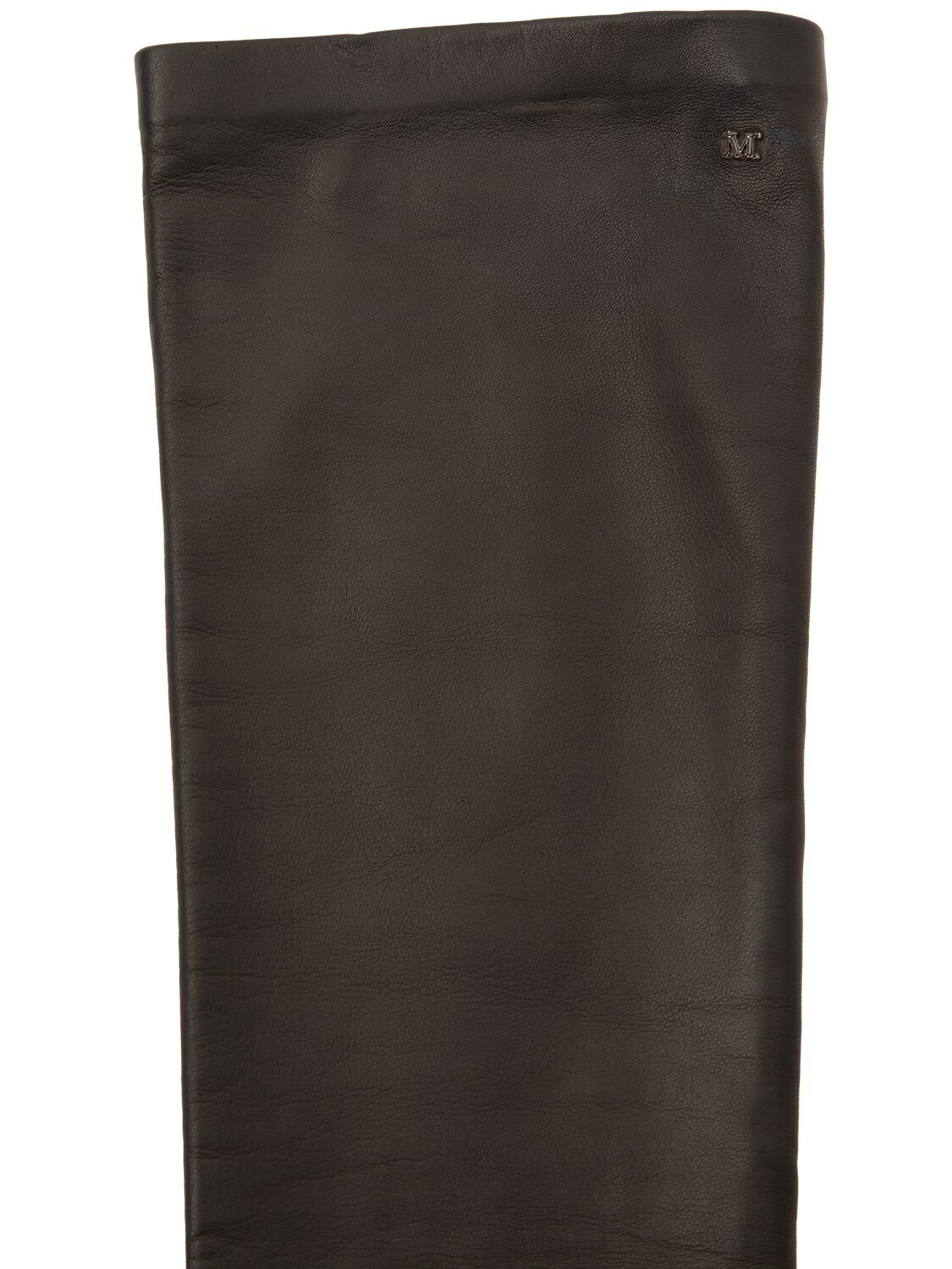 Shop Max Mara Amica Leather Long Gloves In Black