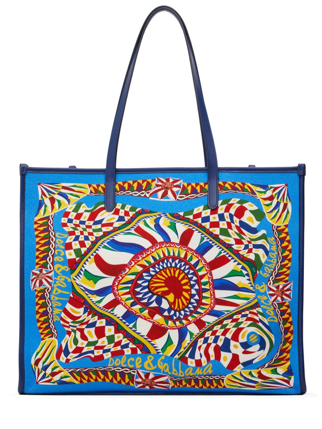 Shop Dolce & Gabbana Large Carretto Canvas Tote Bag In Blue