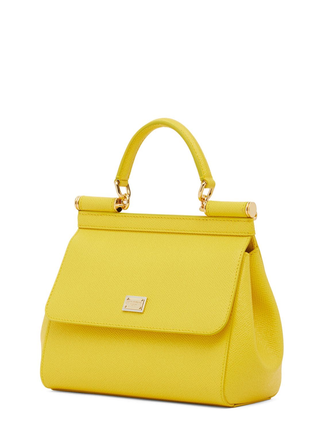 Shop Dolce & Gabbana Small Sicily Leather Top Handle Bag In Yellow