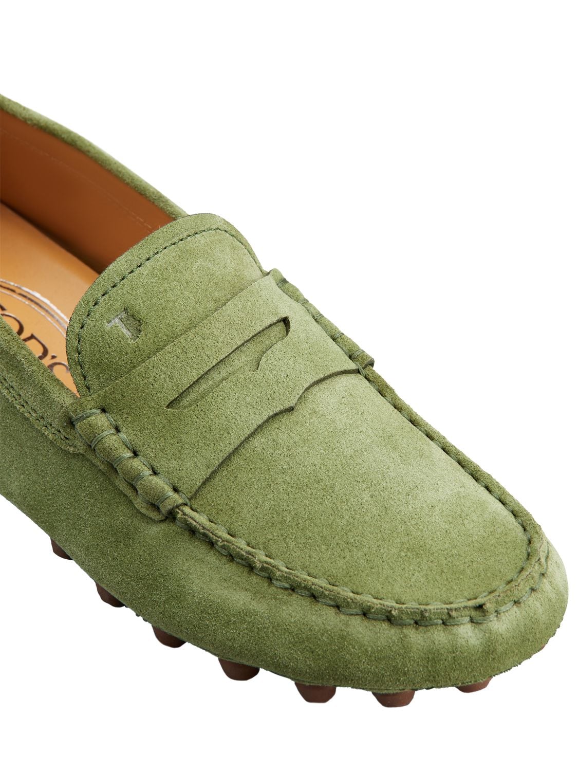 Shop Tod's 5mm Gommino Macro Suede Loafers In Green