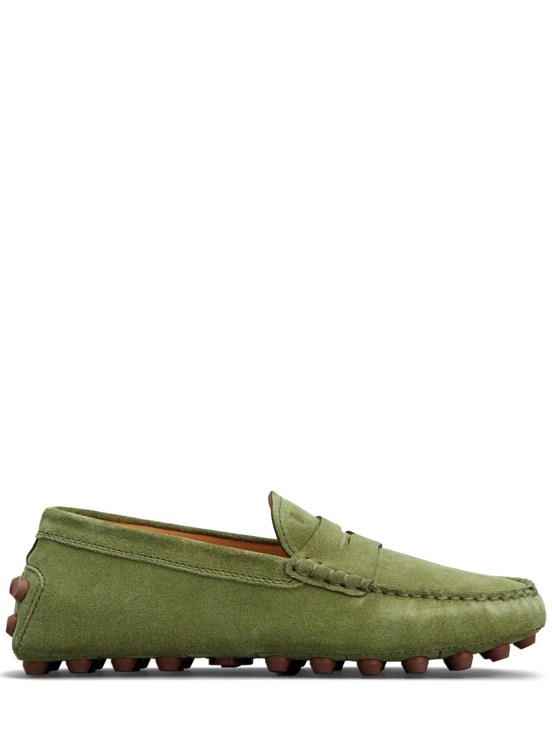 Tod's 5mm Gommino Macro Suede Loafers In Green