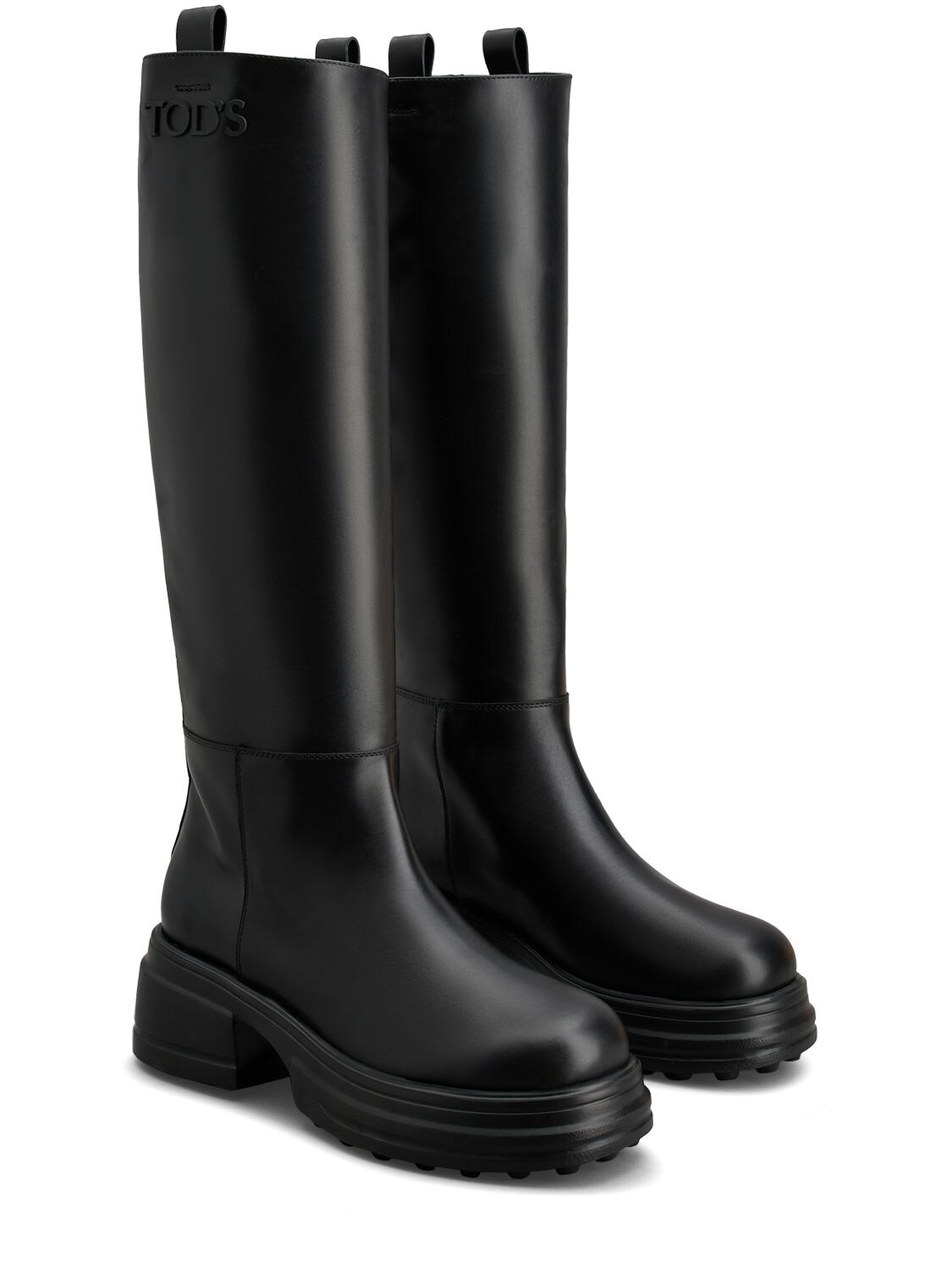 Shop Tod's 50mm Leather Tall Boots In Black