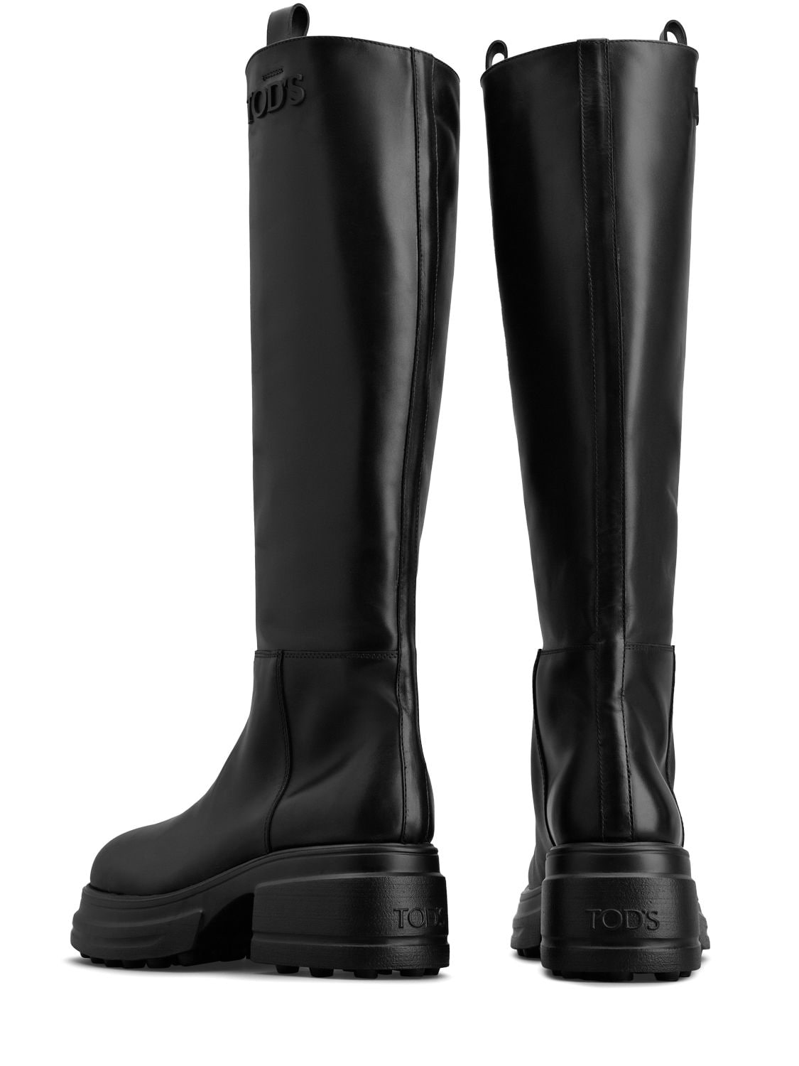 Shop Tod's 50mm Leather Tall Boots In Black