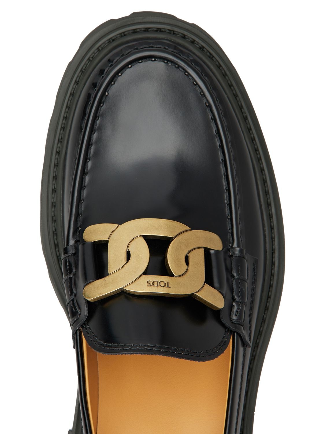 Shop Tod's 30mm Leather Chain Loafers In Black