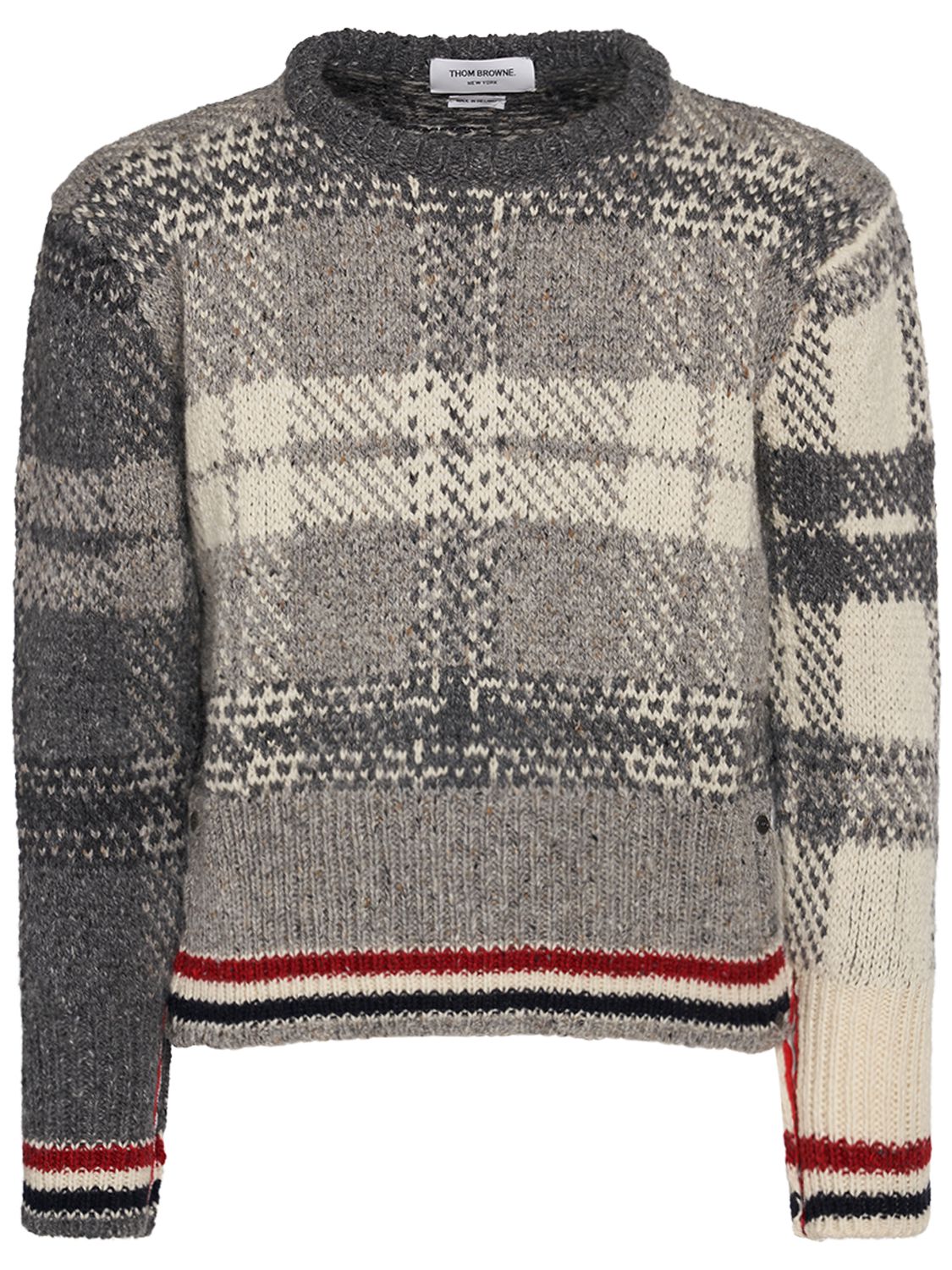 Thom Browne Classic Tartan Wool & Mohair Sweater In Tonal Grey