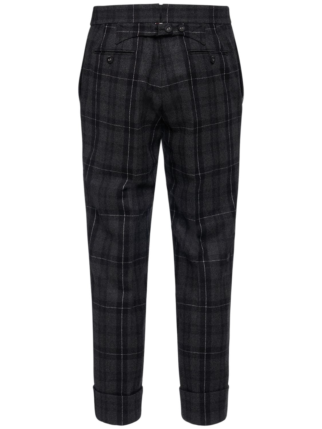Shop Thom Browne Tartan Flannel Wool Pants In Charcoal