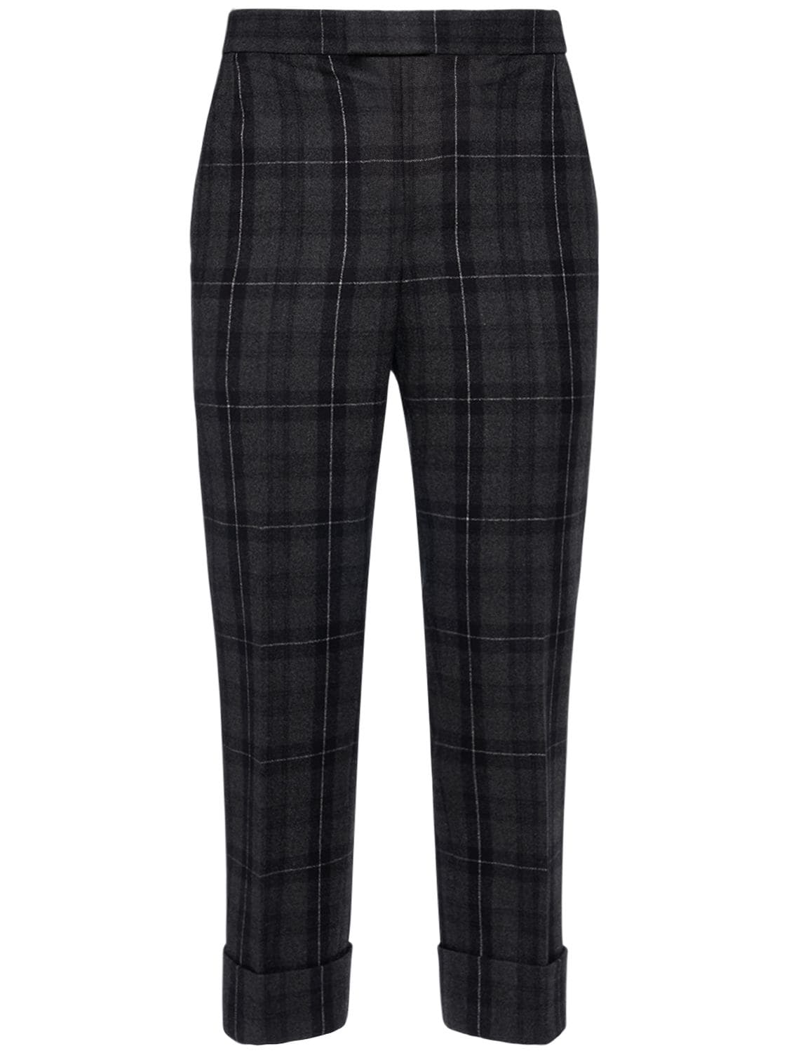 Thom Browne Tartan Flannel Wool Pants In Charcoal
