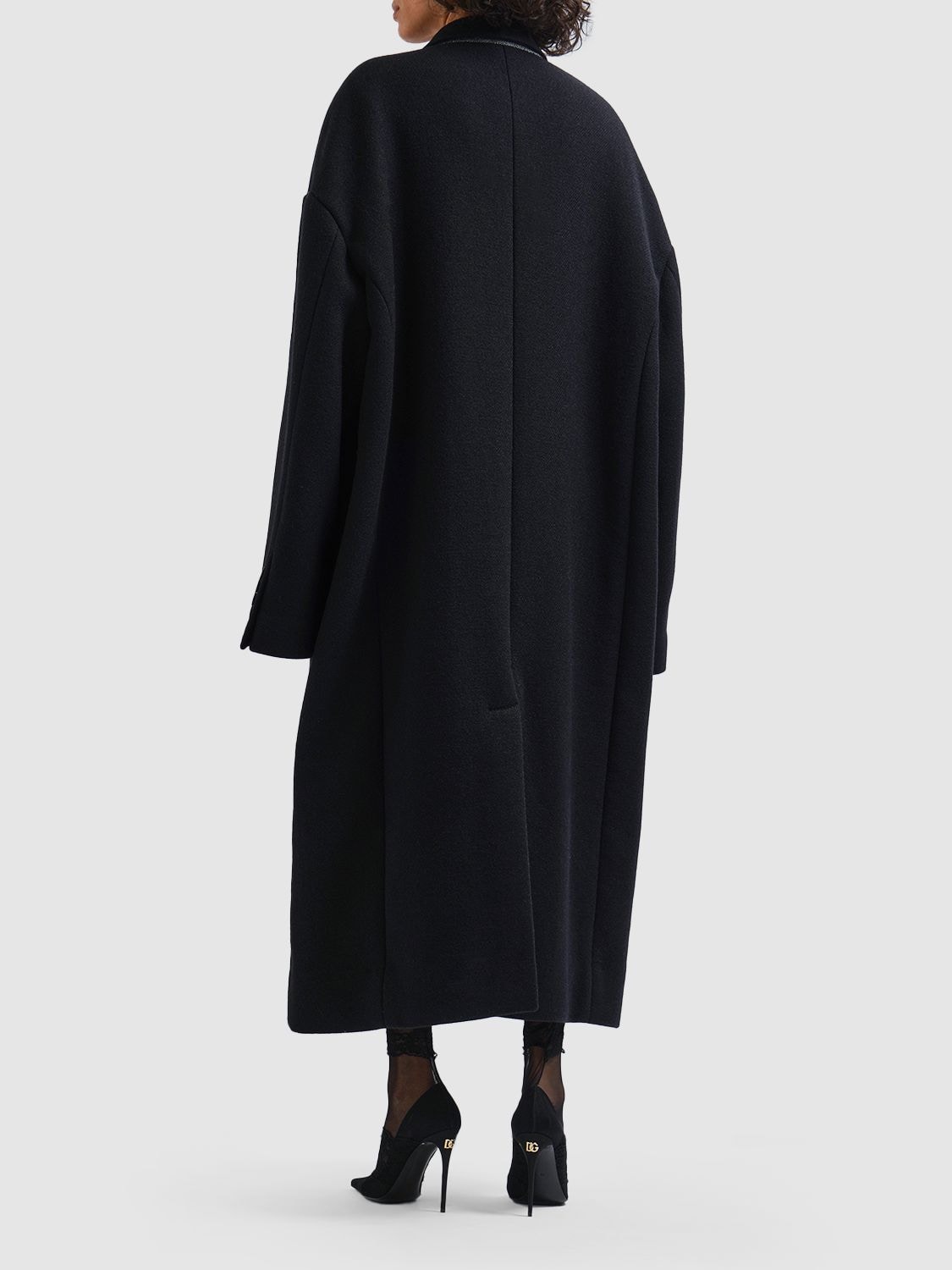 Shop Dolce & Gabbana Double Breasted Wool Long Coat In Black