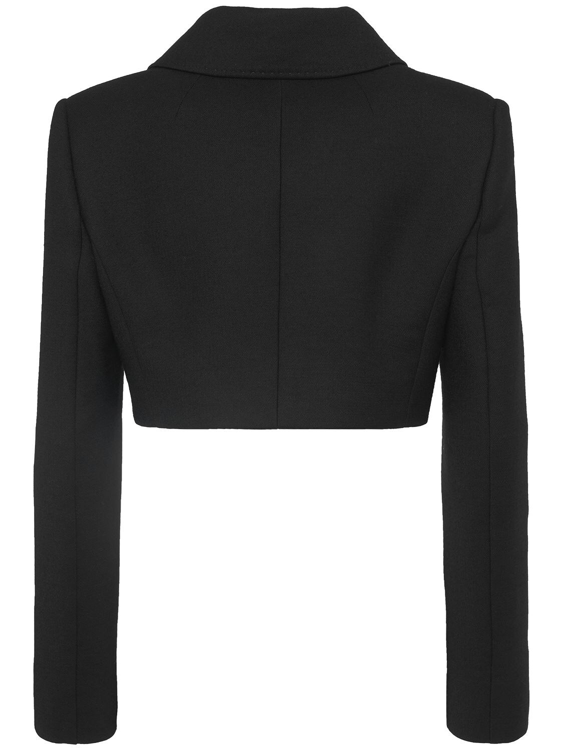 Shop Dolce & Gabbana Double Breasted Wool Crepe Crop Blazer In Black