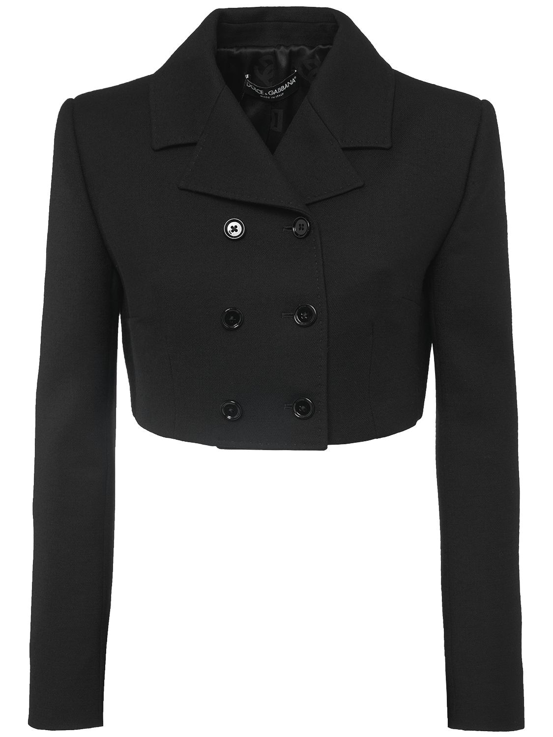Dolce & Gabbana Double Breasted Wool Crepe Crop Blazer In Black