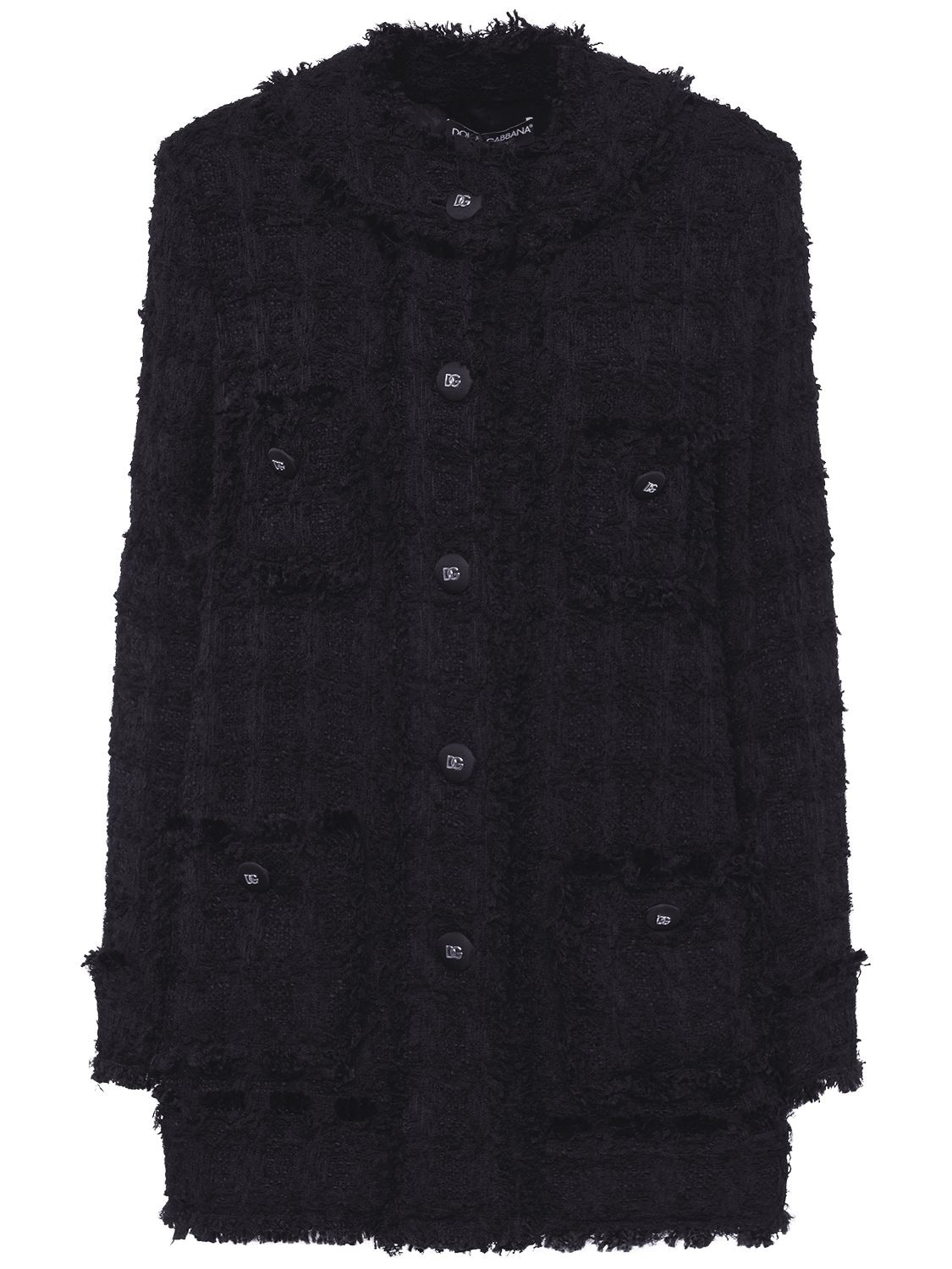 Dolce & Gabbana Wool Tweed Long Jacket In Black