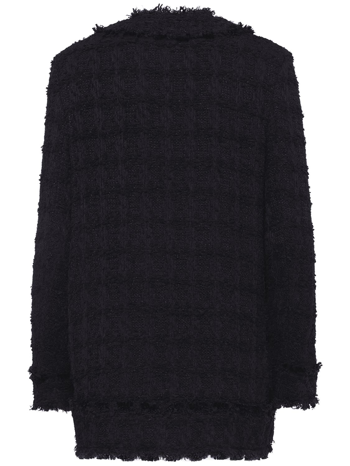 Shop Dolce & Gabbana Wool Tweed Long Jacket In Black