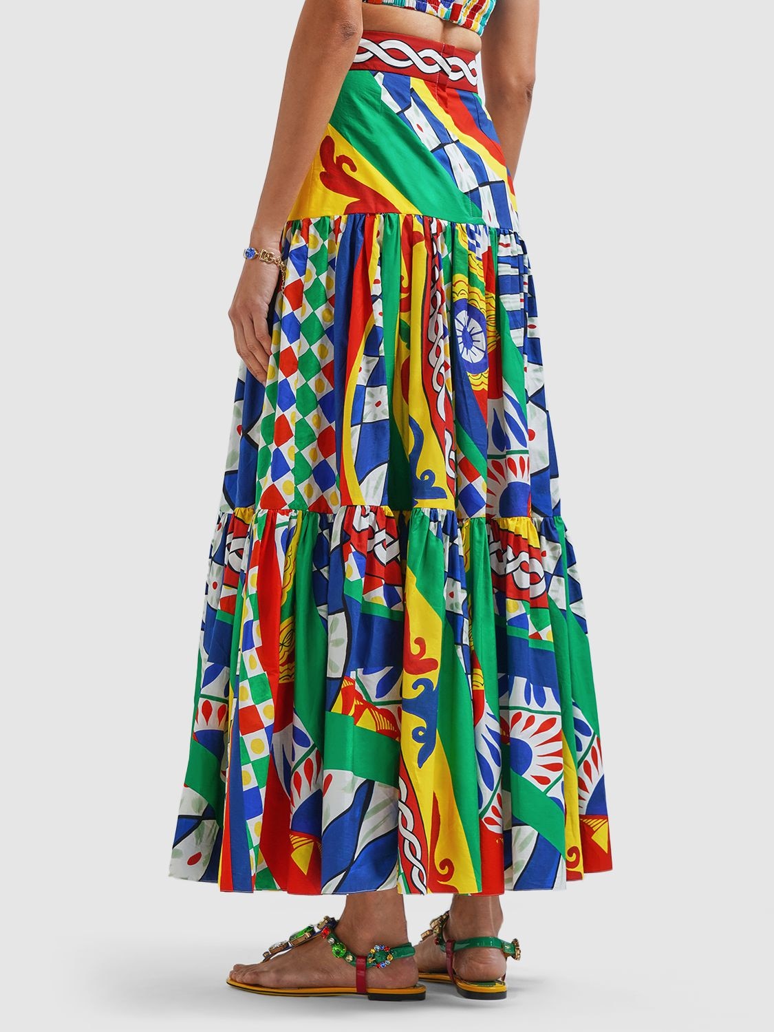 Shop Dolce & Gabbana Carretto Print Cotton Poplin Long Skirt In Multicolor