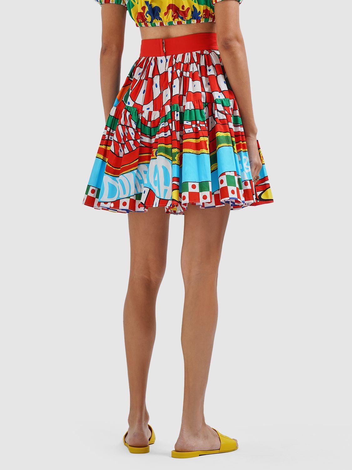 Shop Dolce & Gabbana Carretto Print Cotton Poplin Mini Skirt In Multicolor