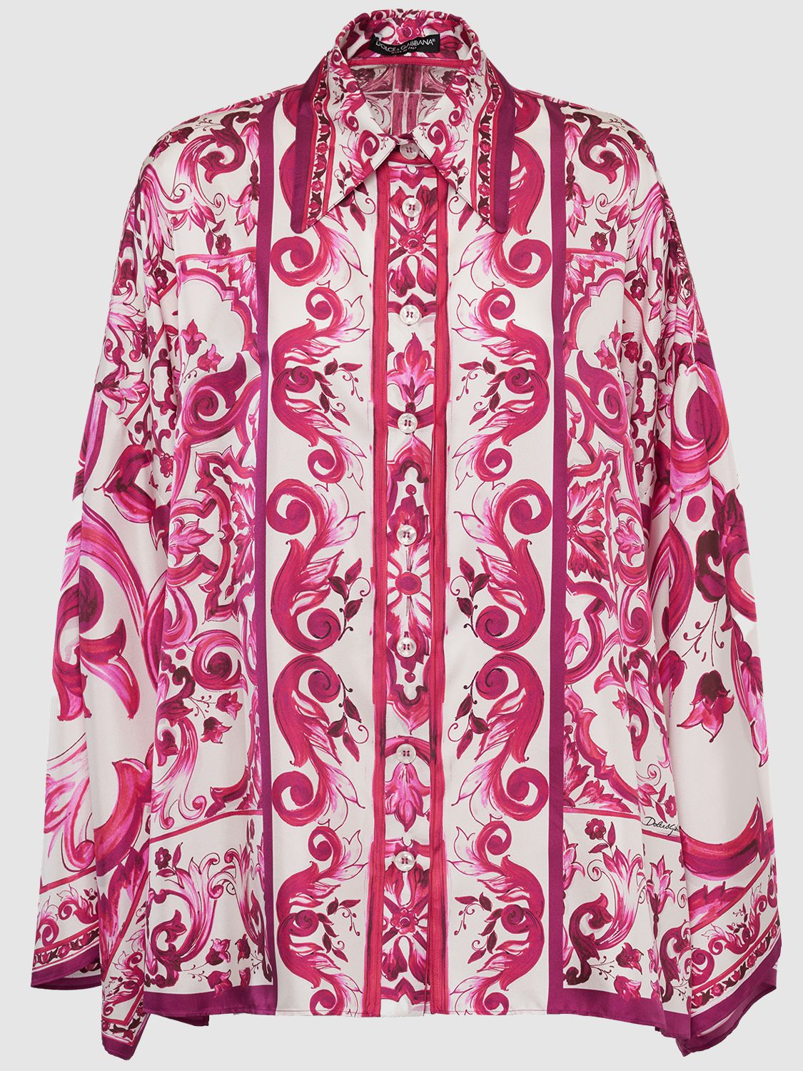 Dolce & Gabbana Maiolica Printed Twill Shirt With Slits In Tris_maioliche_fuxia