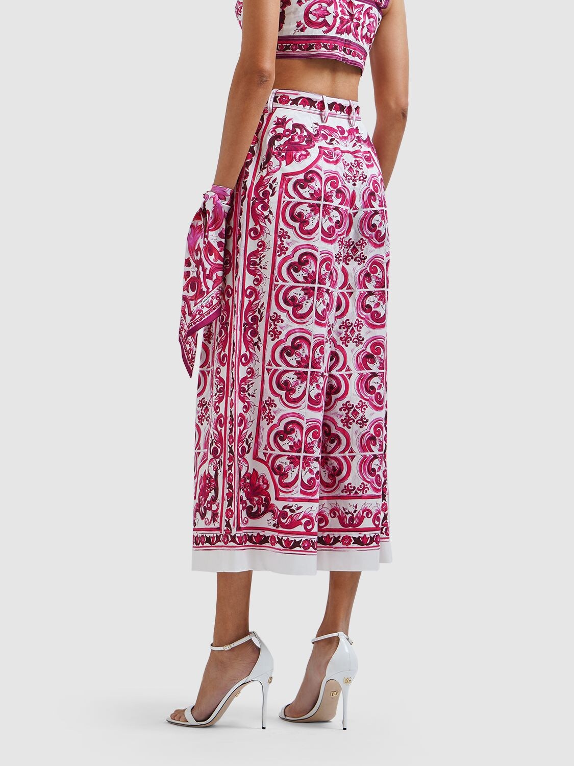 Shop Dolce & Gabbana Maiolica Print Cotton Wide Leg Pants In Multicolor
